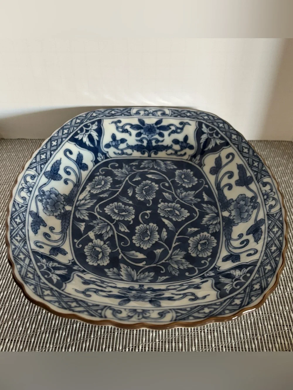 Vintage Andrea by Sadek Blue/White Floral Design Porcelain Serving Bowl -  Japan